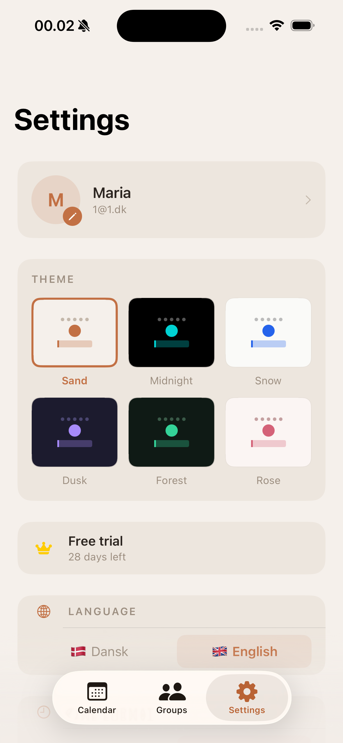 Themes view